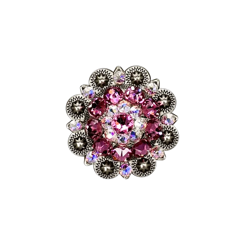 Pink & Ab Antique Silver 1.5" European Crystal Concho 1