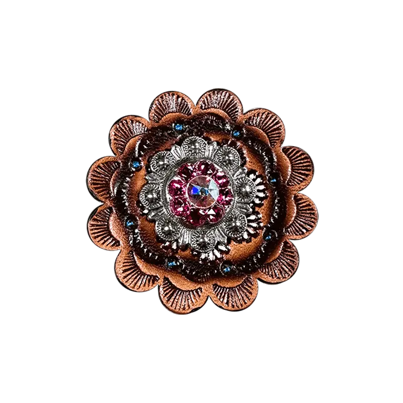 Pink & Ab Antique Silver 1" European Crystal Concho And Leather Rosette 1