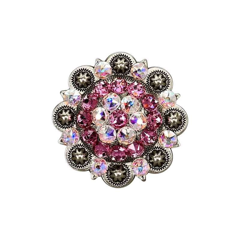 Pink & Ab Antique Silver 2" European Crystal Concho 1