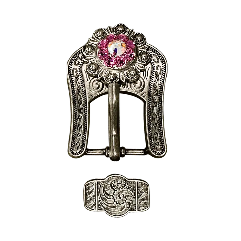Pink & Ab Antique Silver European Crystal Buckle Keeper Set 1