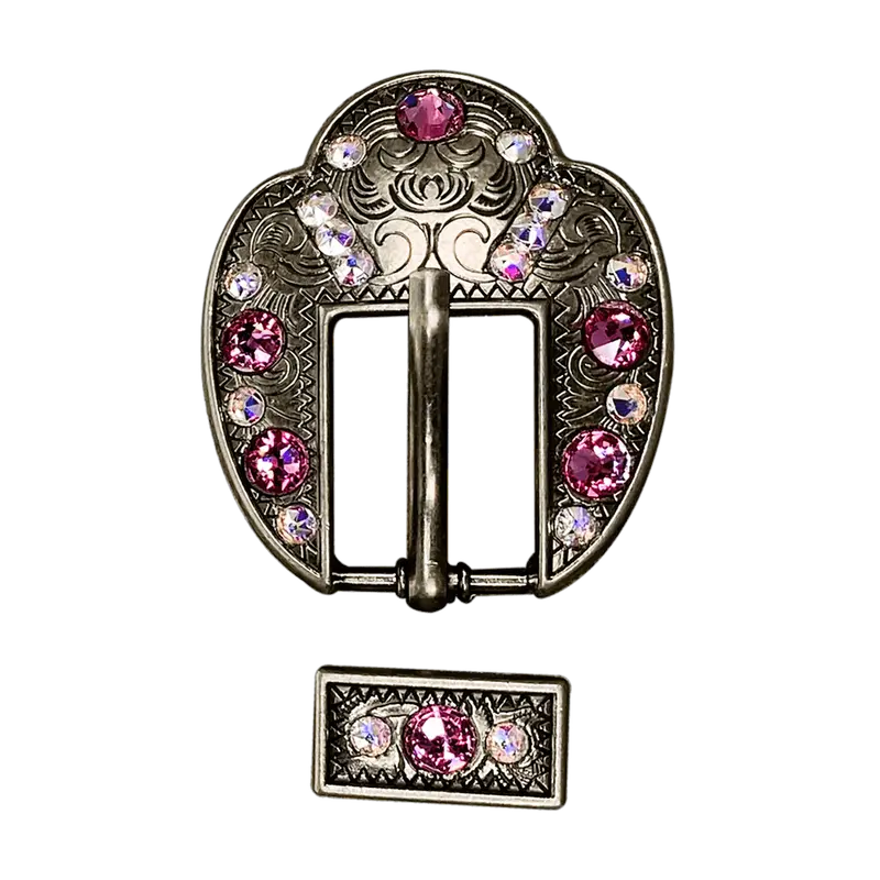 Pink & Ab Antique Silver European Crystal Fancy Buckle 1