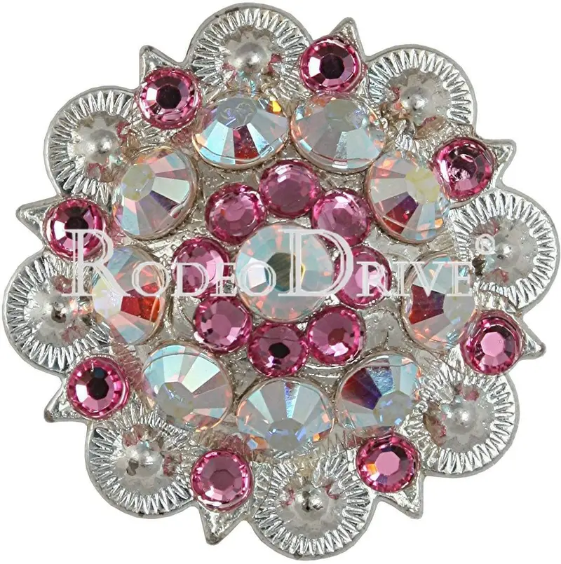 Pink & Ab Bright Silver 1.5" European Crystal Concho 1