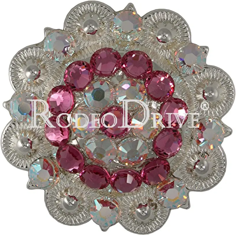 Pink & Ab Bright Silver 2" European Crystal Concho 1