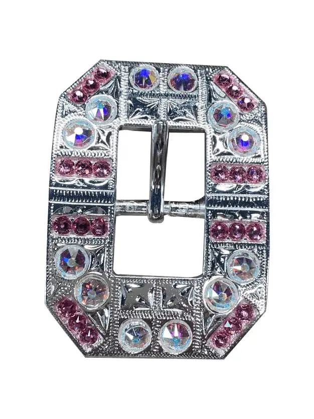 Pink & Ab Bright Silver European Crystal Square Cart Buckle 1