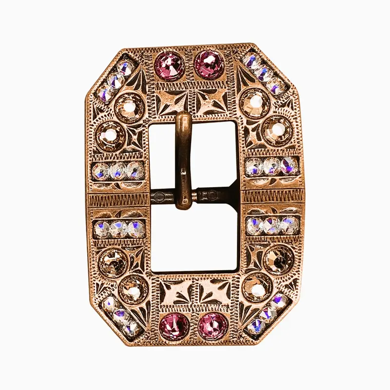 Pink Ab & Champagne Copper European Crystal Square Cart Buckle 1