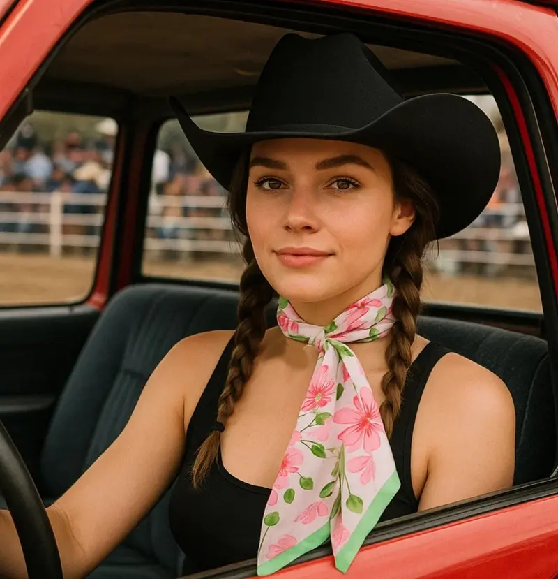 Pink And Green Western Skinny Mini Wild Rag Scarf / Cowgirl Necktie #Tw139 1