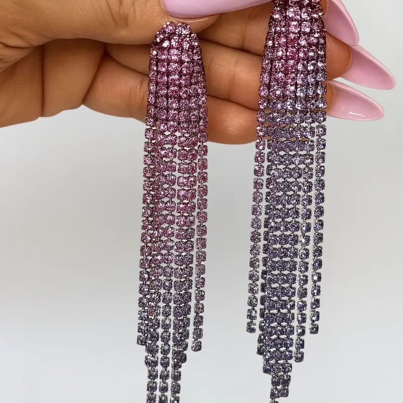 Pink And Purple Rodeo Inspired Rhinestone Dangle Fashion Earrings 1
