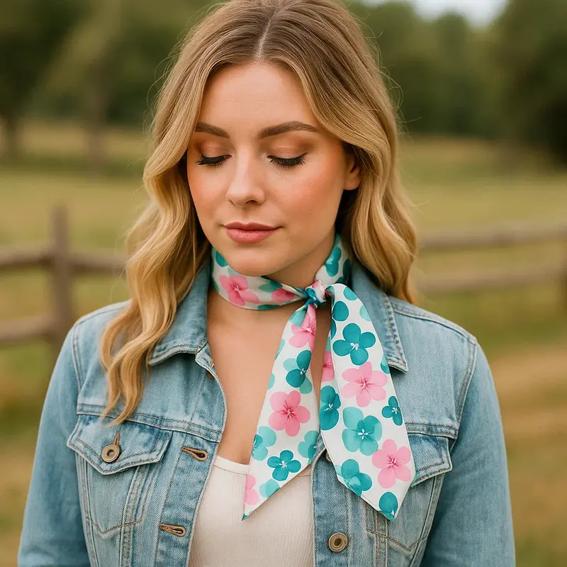Pink And Teal Western Skinny Mini Wild Rag Scarf / Cowgirl Necktie #Tw145 1