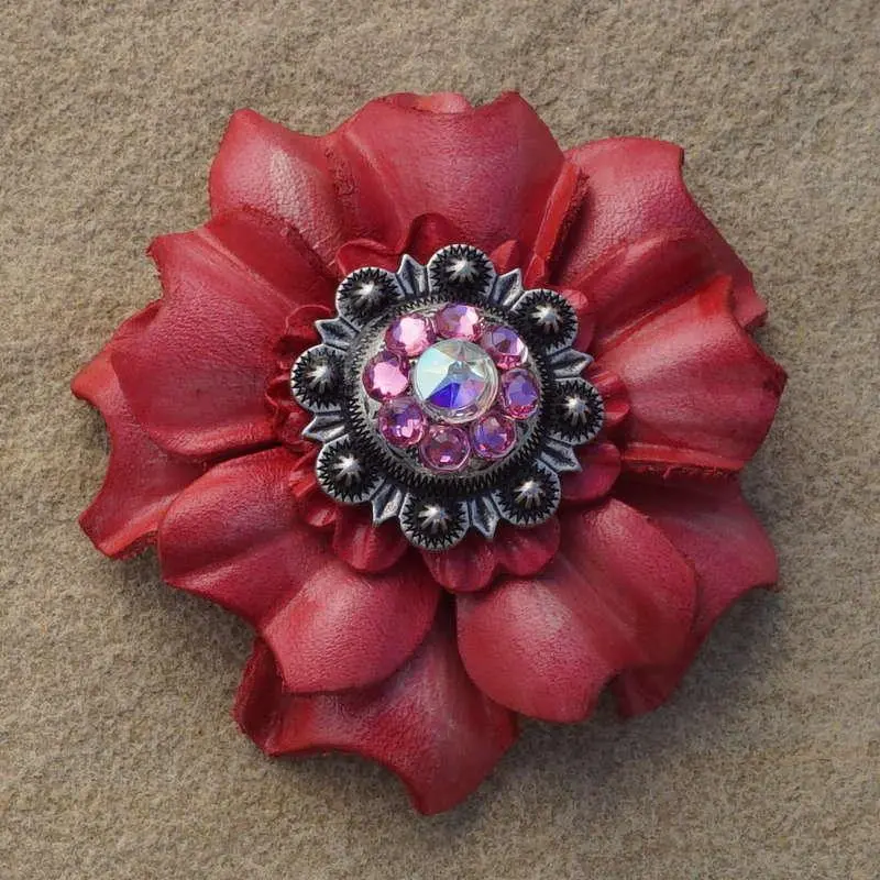 Pink Carnation Flower With Antique Silver Pink And Ab 1" Concho 1
