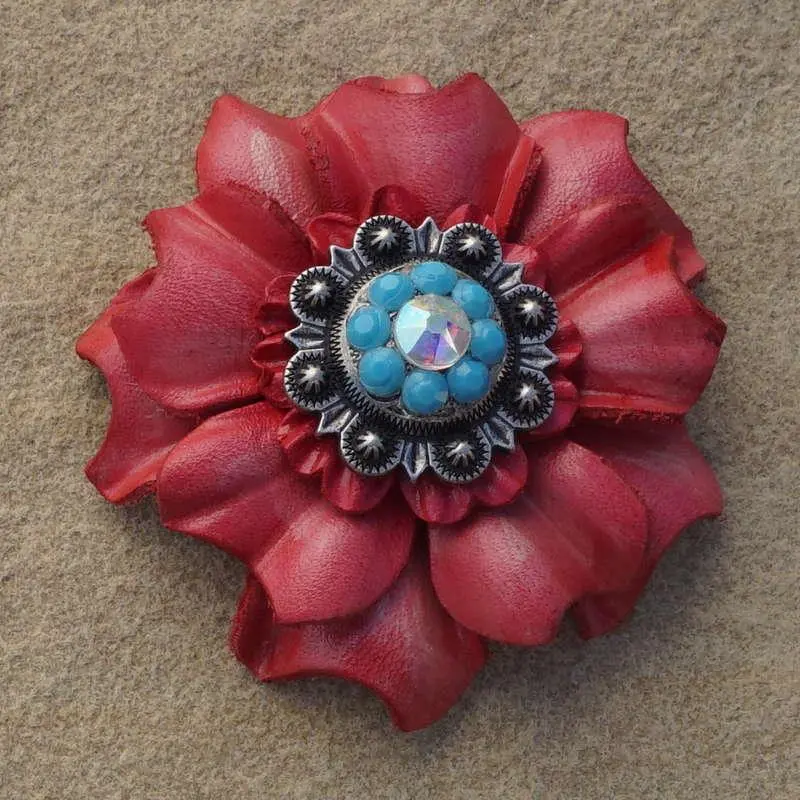 Pink Carnation Flower With Antique Silver Turquoise And Ab 1" Concho 1