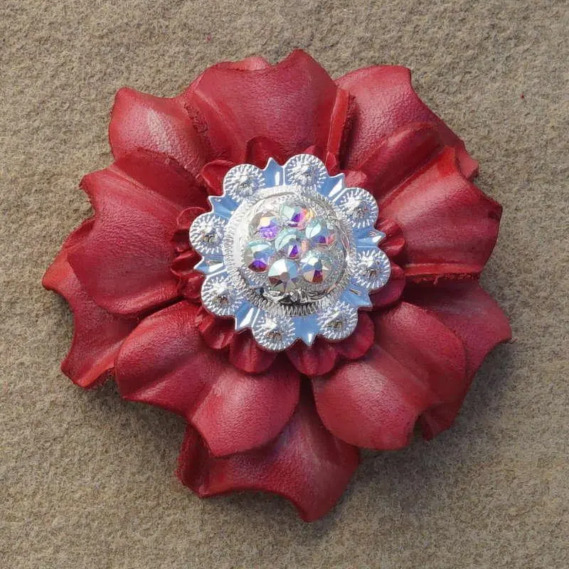 Pink Carnation Flower With Bright Silver Ab 1" Concho 1