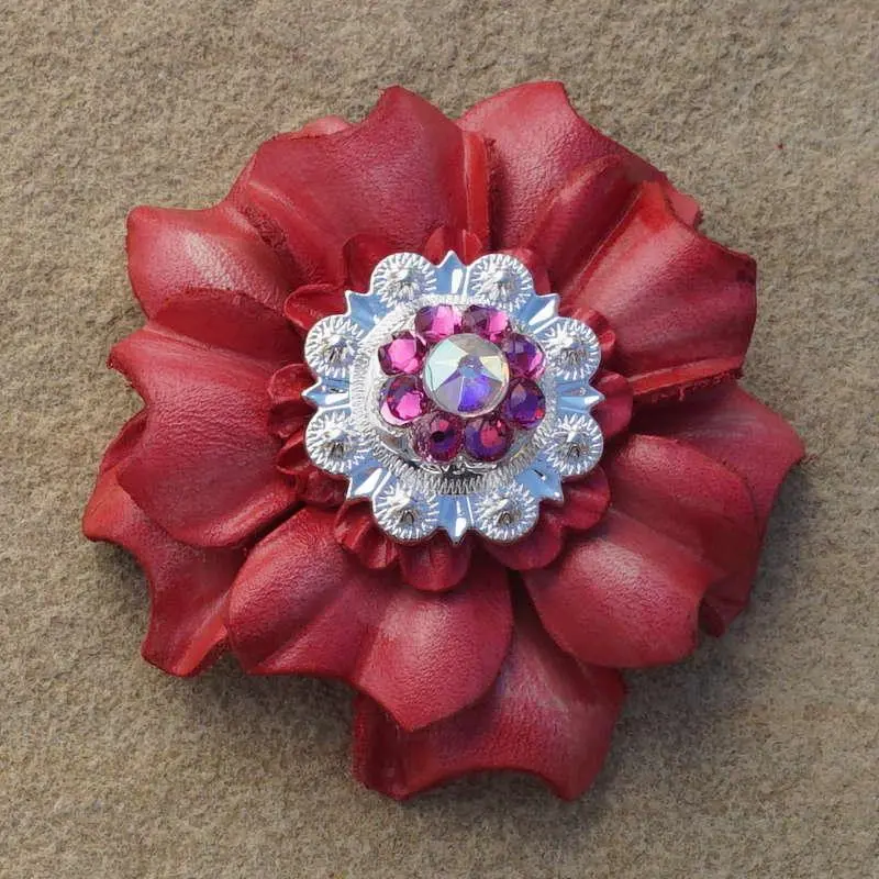 Pink Carnation Flower With Bright Silver Fuchsia And Ab 1" Concho 1