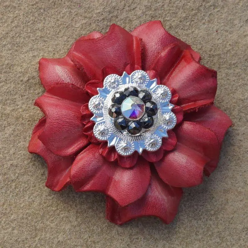 Pink Carnation Flower With Bright Silver Jet And Ab 1" Concho 1