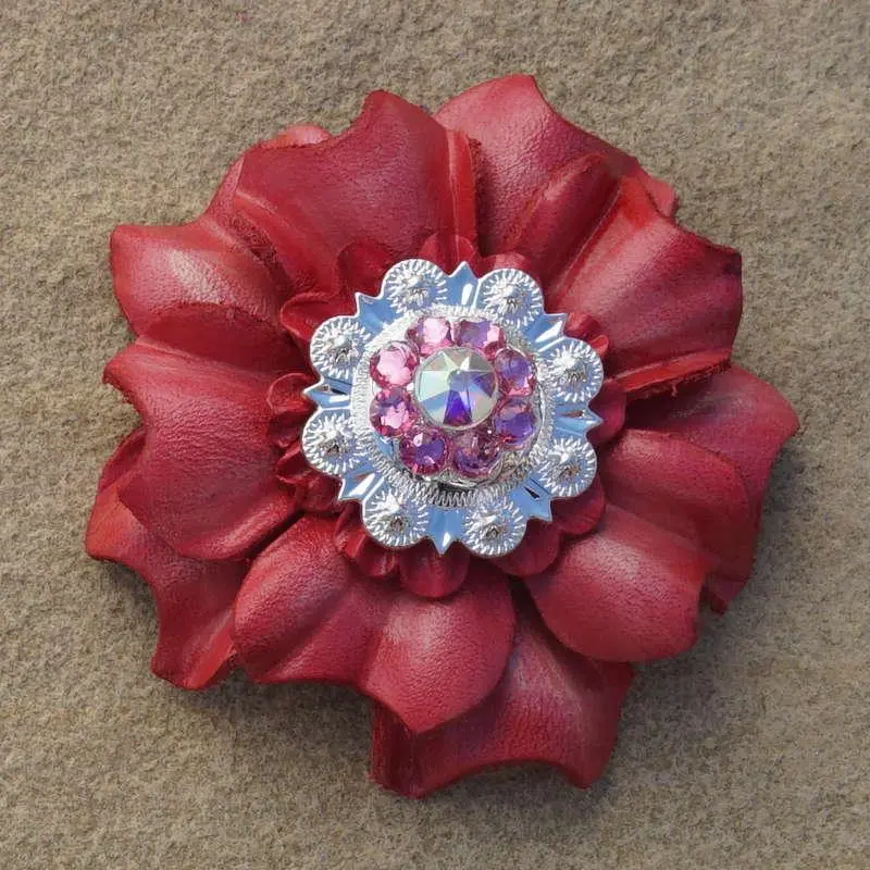 Pink Carnation Flower With Bright Silver Pink And Ab 1" Concho 1