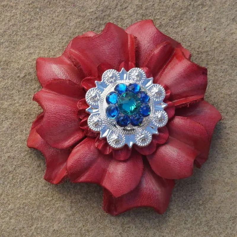 Pink Carnation Flower With Bright Silver Teal And Capri 1" Concho 1