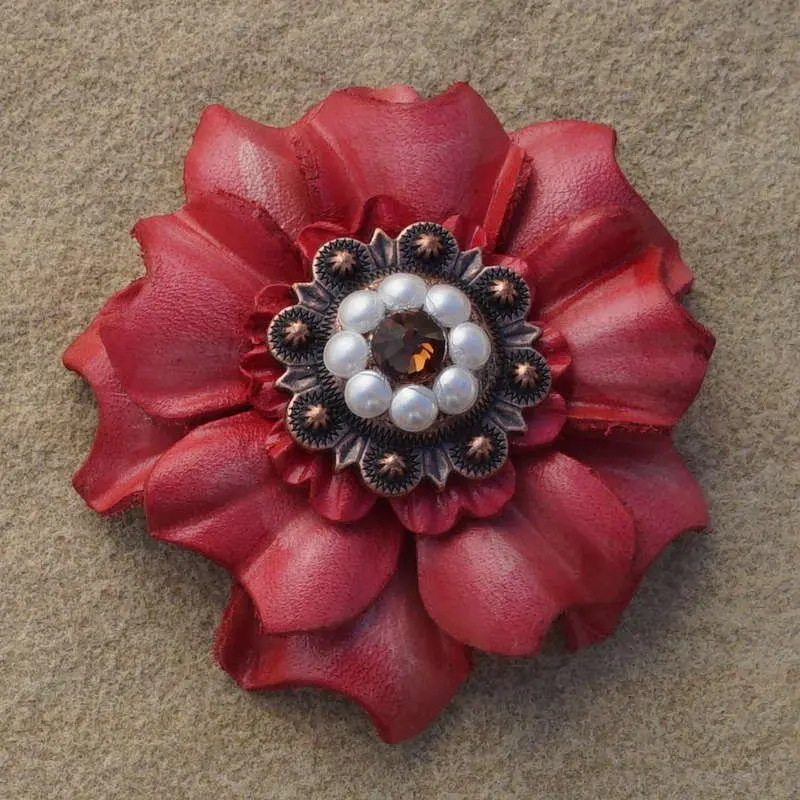 Pink Carnation Flower With Copper Topaz And Pearl 1" Concho 1