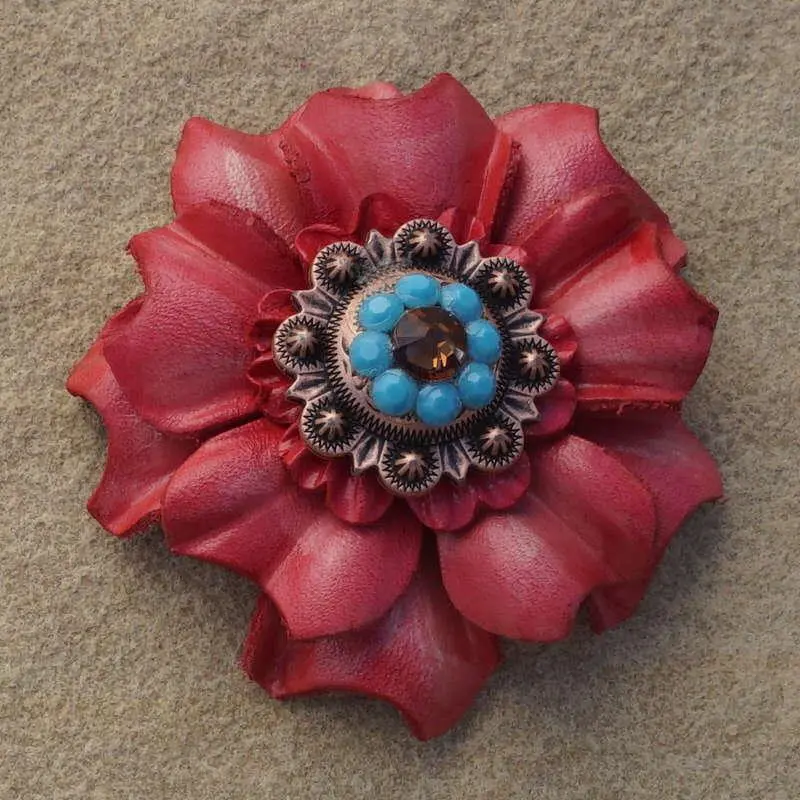Pink Carnation Flower With Copper Topaz And Turquoise 1" Concho 1