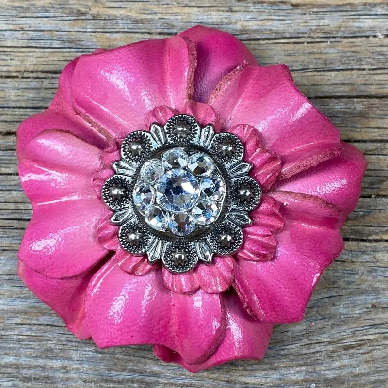 Pink Carnations Leather Flowers - 1" Crystal Conchos - Options 5