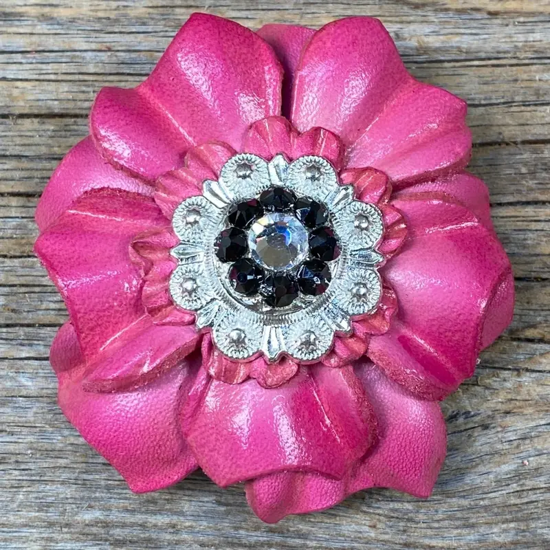 Pink Carnations Leather Flowers - 1" Crystal Conchos - Options 9