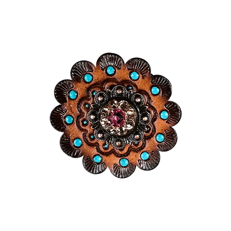 Pink & Champagne Copper 1" European Crystal Concho And Leather Rosette 1