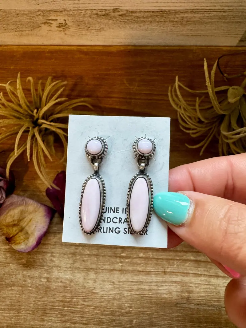 Pink Conch Dangle Earrings – Sterling Silver – Native Made By Marcella James 2