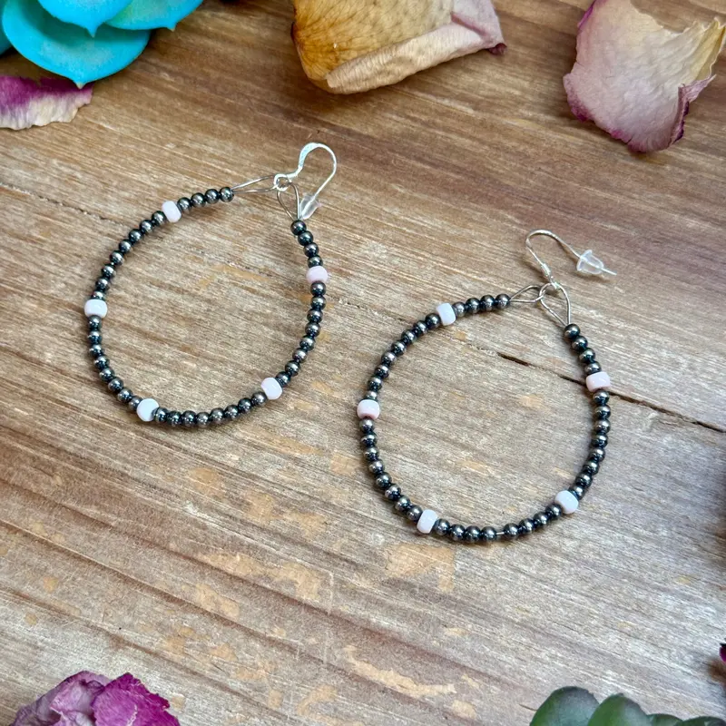 Pink Conch Hoop Earrings – Sterling Silver Pearls 2