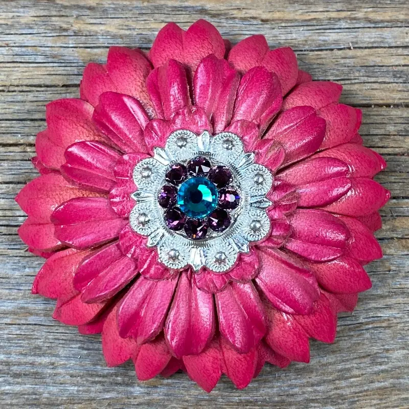 Pink Daisy Leather Flowers - 1" Crystal Conchos - Options 2