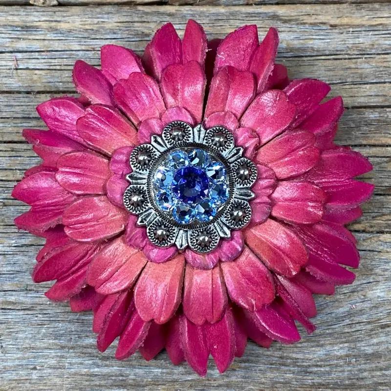 Pink Daisy Leather Flowers - 1" Crystal Conchos - Options 9
