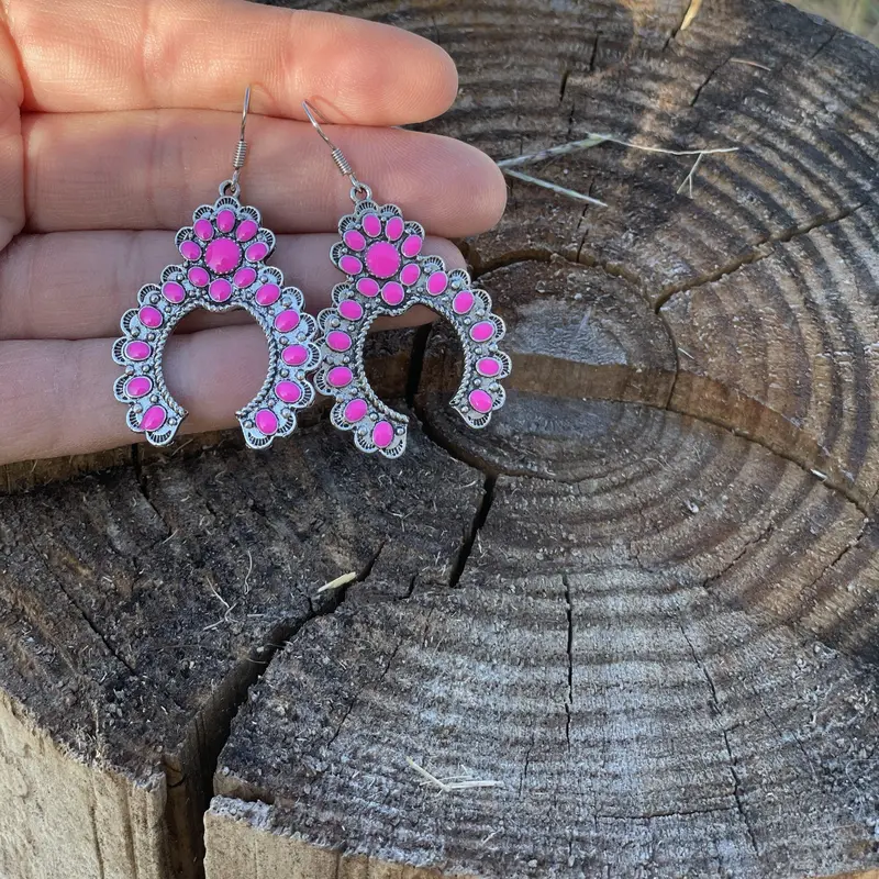 Pink Dangle Silver Squash Blossom Fashion Earrings Wa194 1