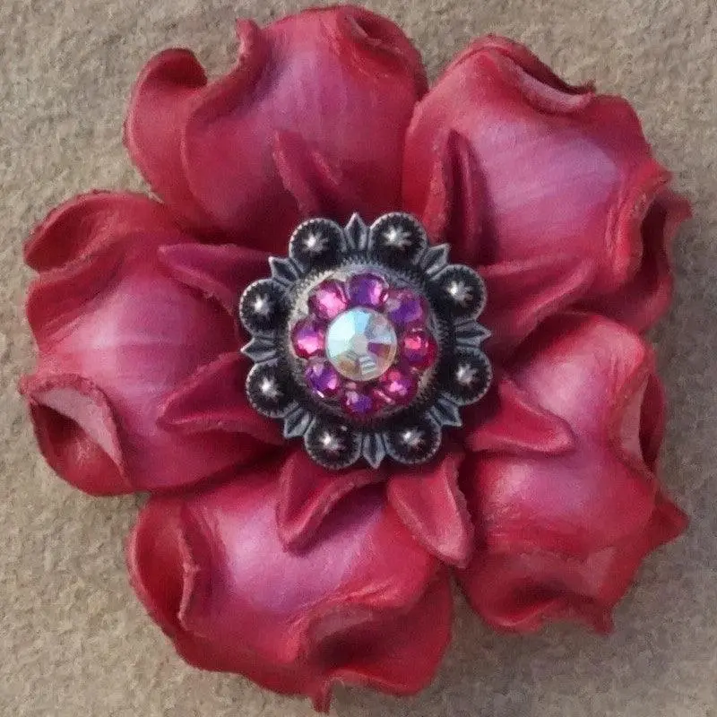 Pink Gardenia Flower With Antique Silver Fuchsia And Ab 1" Concho 1