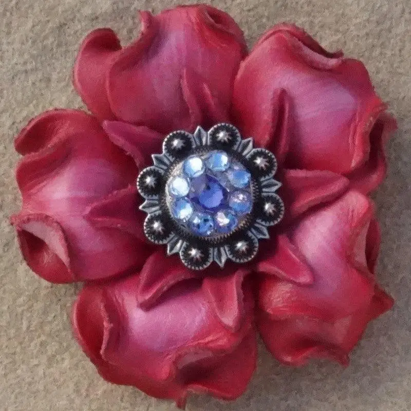 Pink Gardenia Flower With Antique Silver Lilac And Light Sapphire 1" Concho 1