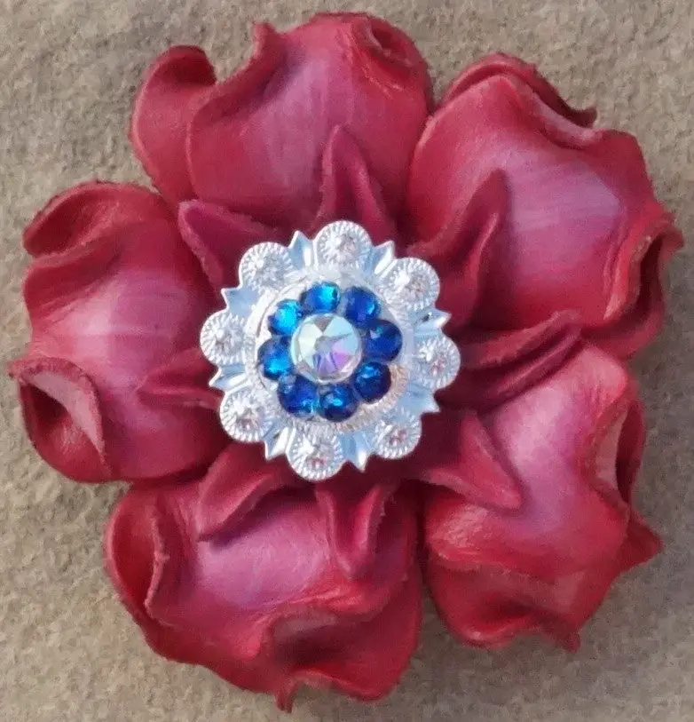 Pink Gardenia Flower With Bright Silver Capri And Ab 1" Concho 1