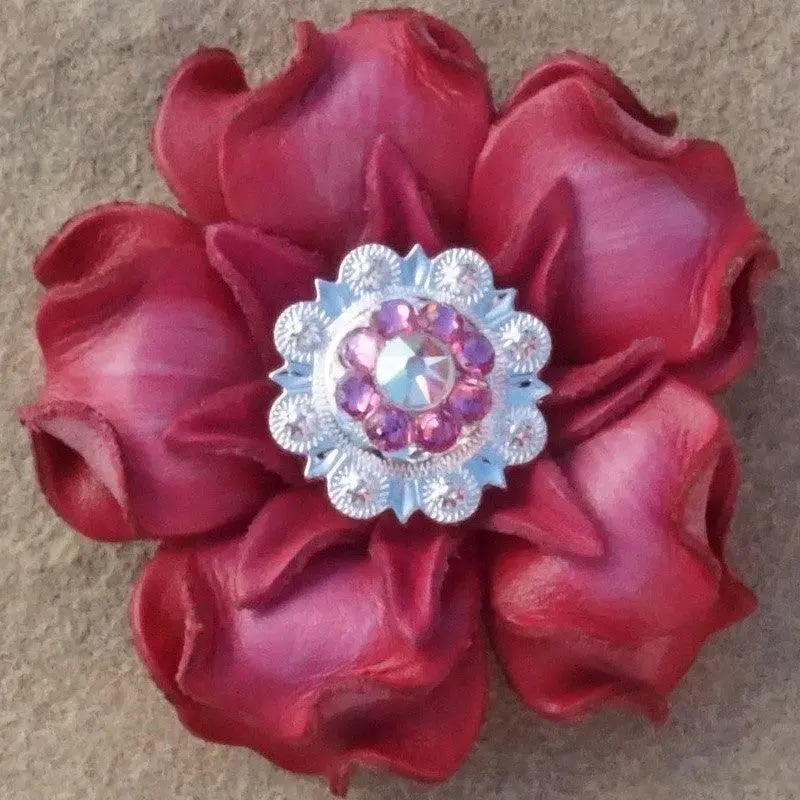 Pink Gardenia Flower With Bright Silver Pink And Ab 1" Concho 1