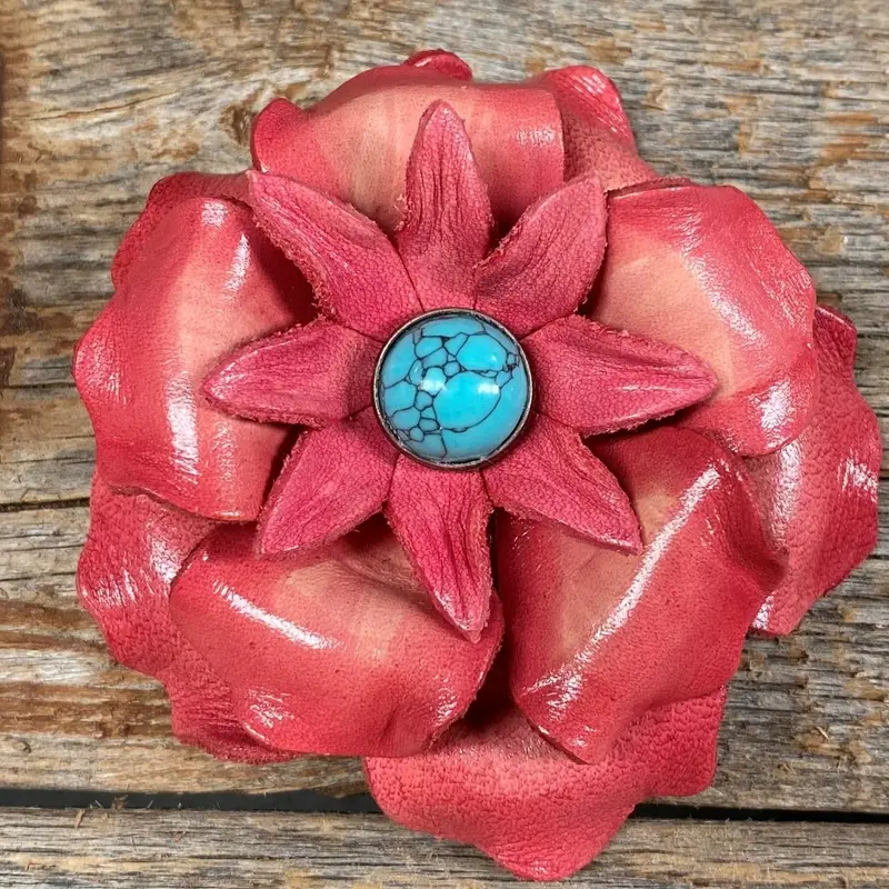 Pink Gardenia Flower With Round Turquoise Cabochon 1