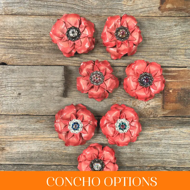 Pink Gardenia Leather Flowers - 1" Crystal Conchos - Options 1