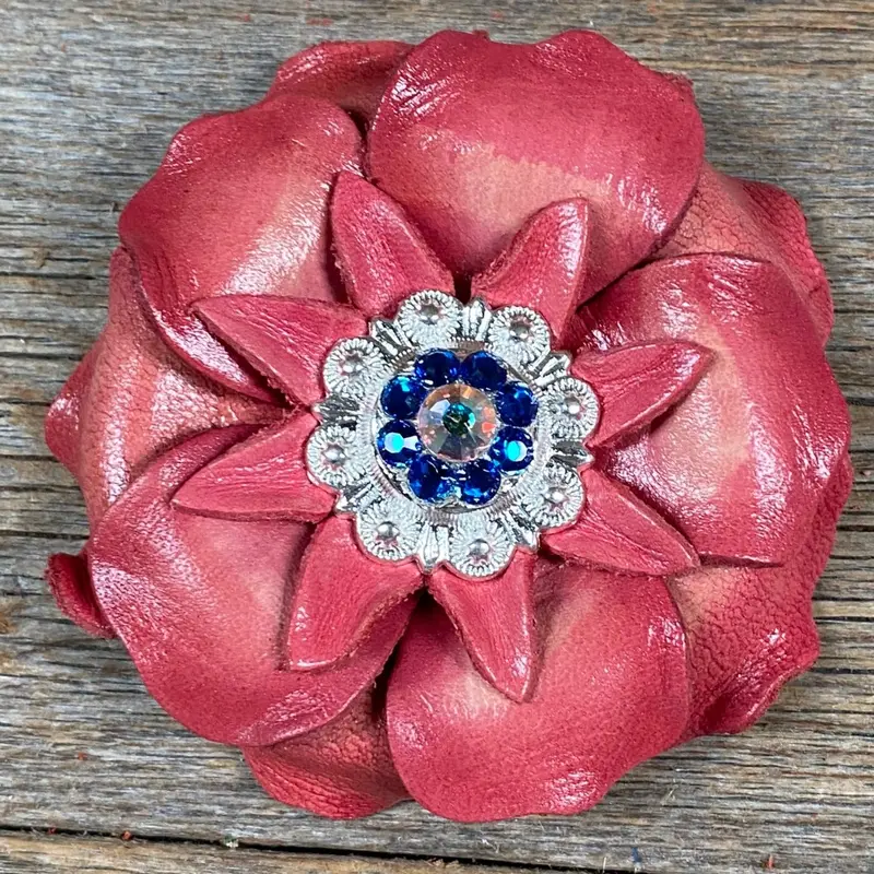 Pink Gardenia Leather Flowers - 1" Crystal Conchos - Options 6