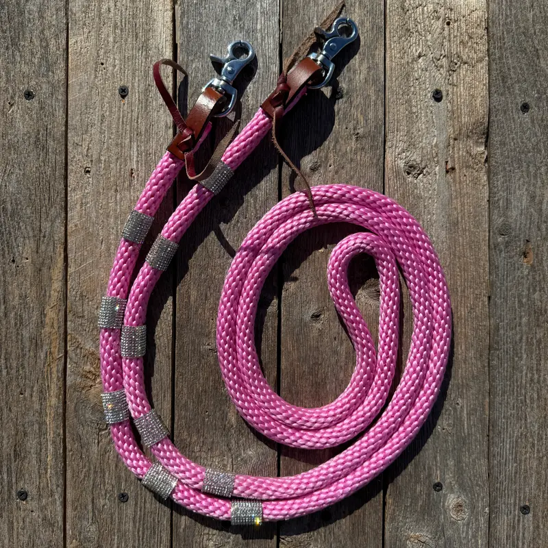 Pink Nylon Barrel Racing Reins With Rhinestones #Bnr104 1