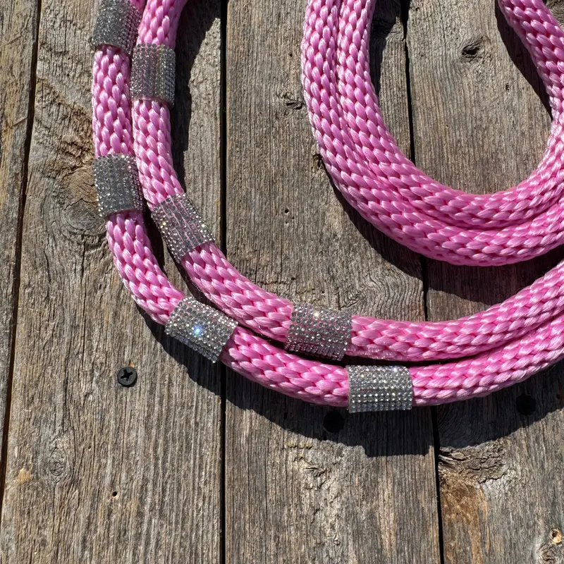 Pink Nylon Barrel Racing Reins With Rhinestones #Bnr104 2