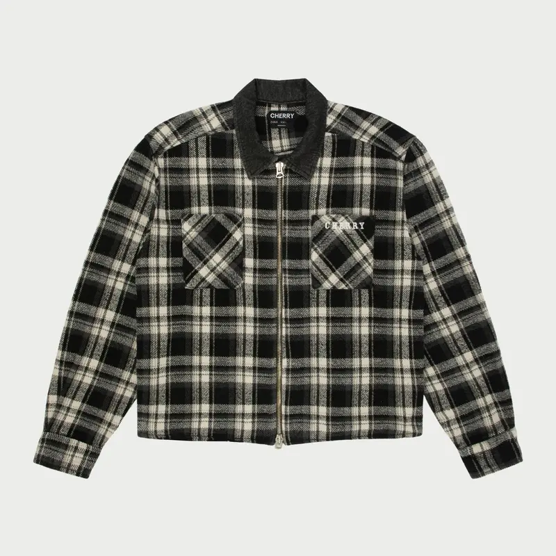 Plaid Zip Shirt Jacket (Black) 1