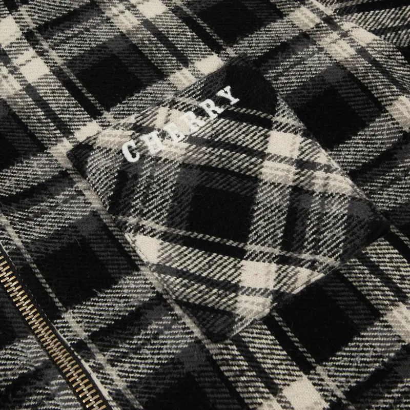 Plaid Zip Shirt Jacket (Black) 2