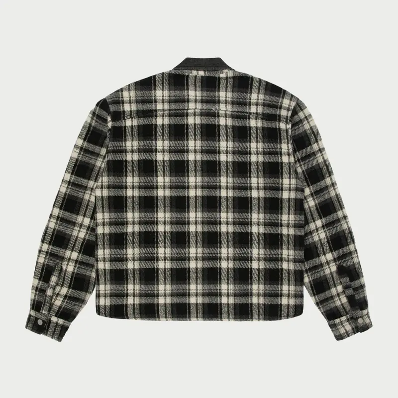 Plaid Zip Shirt Jacket (Black) 3