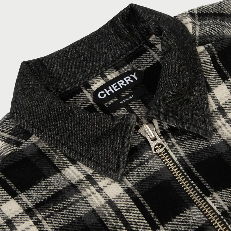 Plaid Zip Shirt Jacket (Black) 4