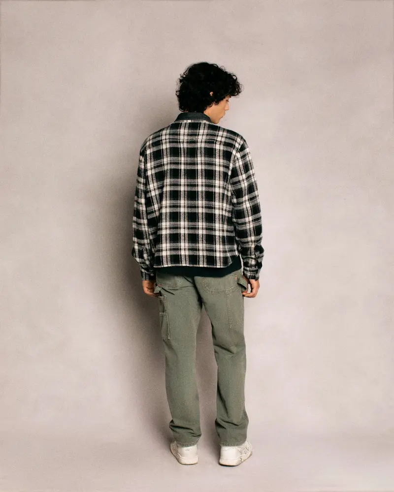 Plaid Zip Shirt Jacket (Black) 6