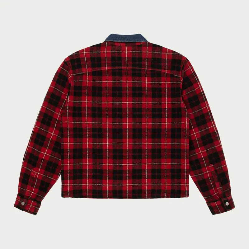 Plaid Zip Shirt Jacket (Red) 2
