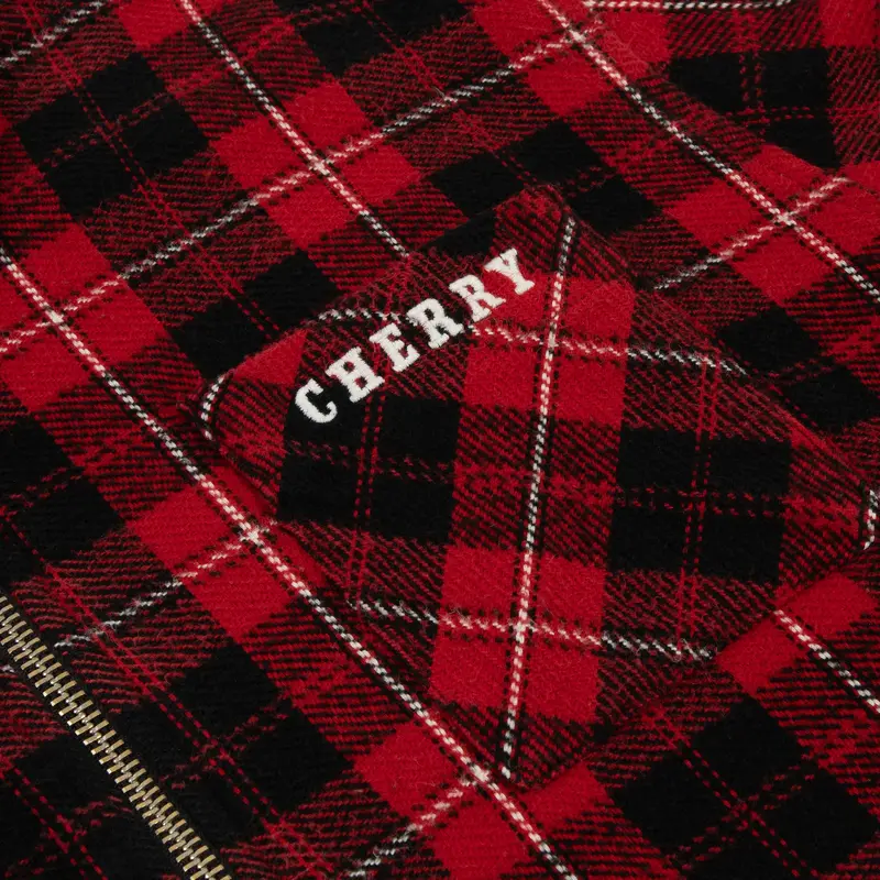 Plaid Zip Shirt Jacket (Red) 3