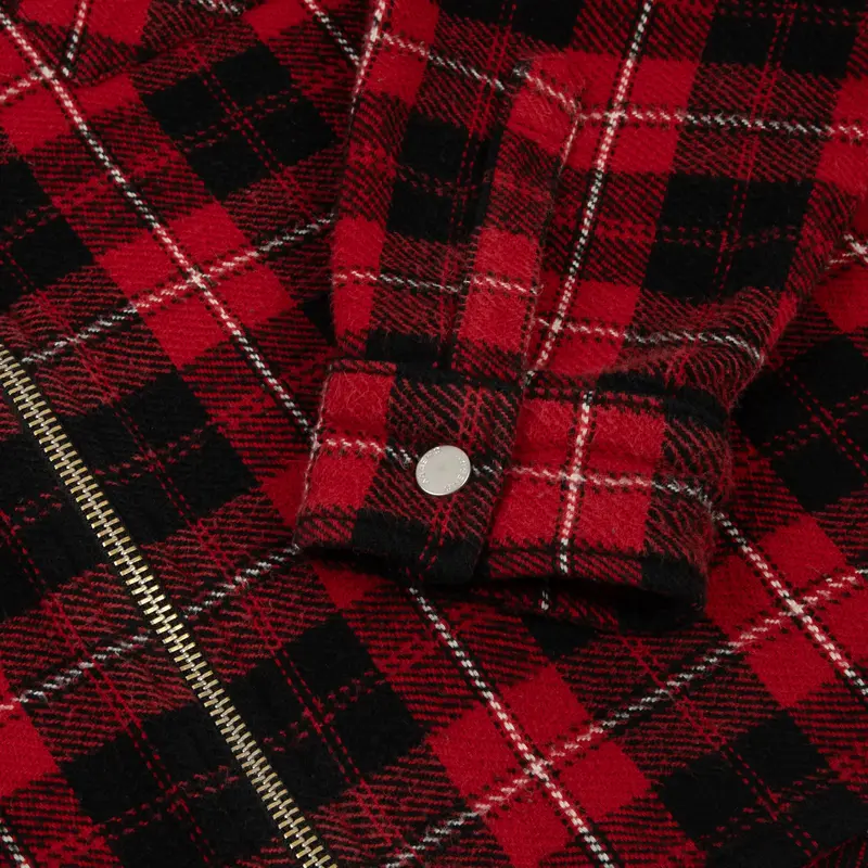 Plaid Zip Shirt Jacket (Red) 5