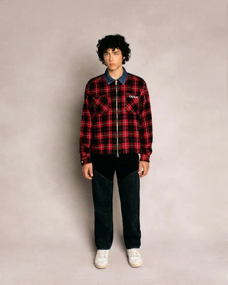 Plaid Zip Shirt Jacket (Red) 6