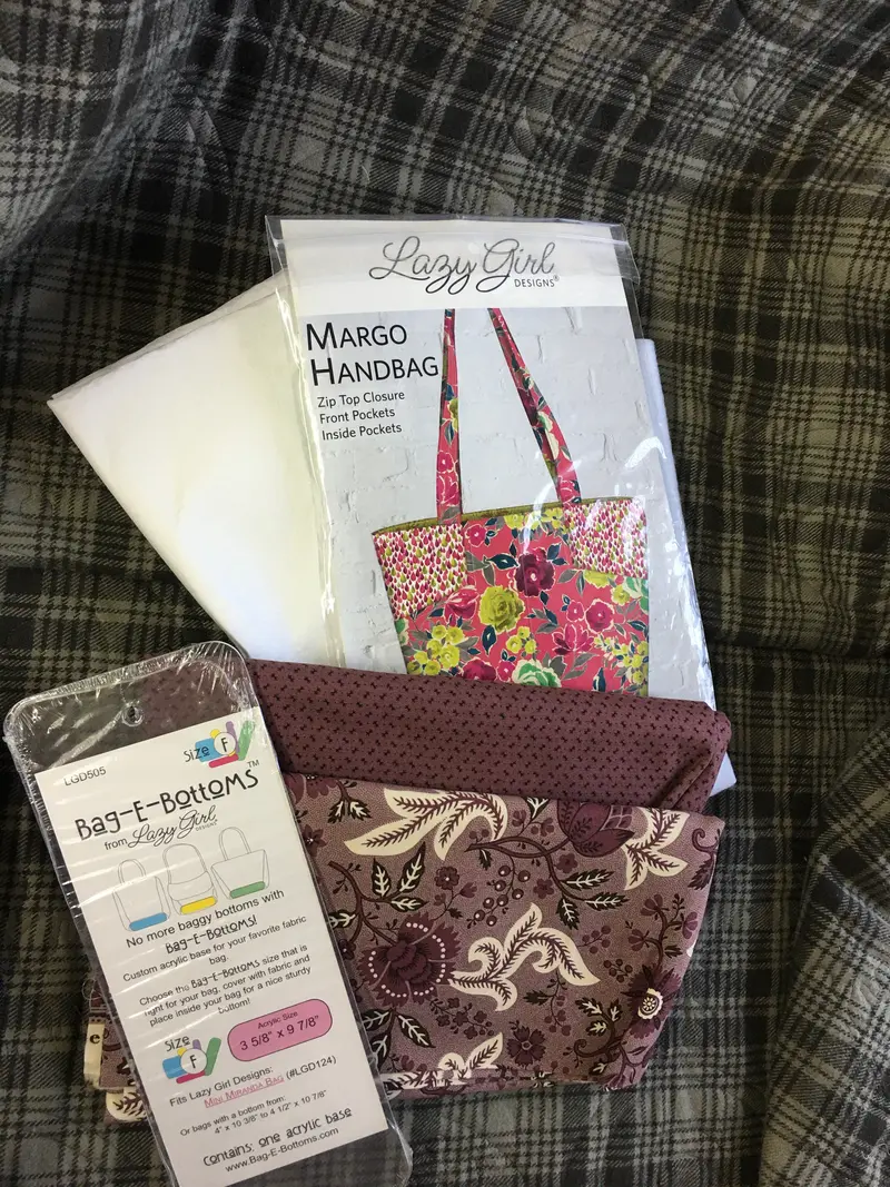 Plum Margo Purse Kit / Lazy Girl Pattern,  Kit Includes Fabric, Stab. Acrylic Base, & Pattern.   Needs 18" Zipper Not Included. 1
