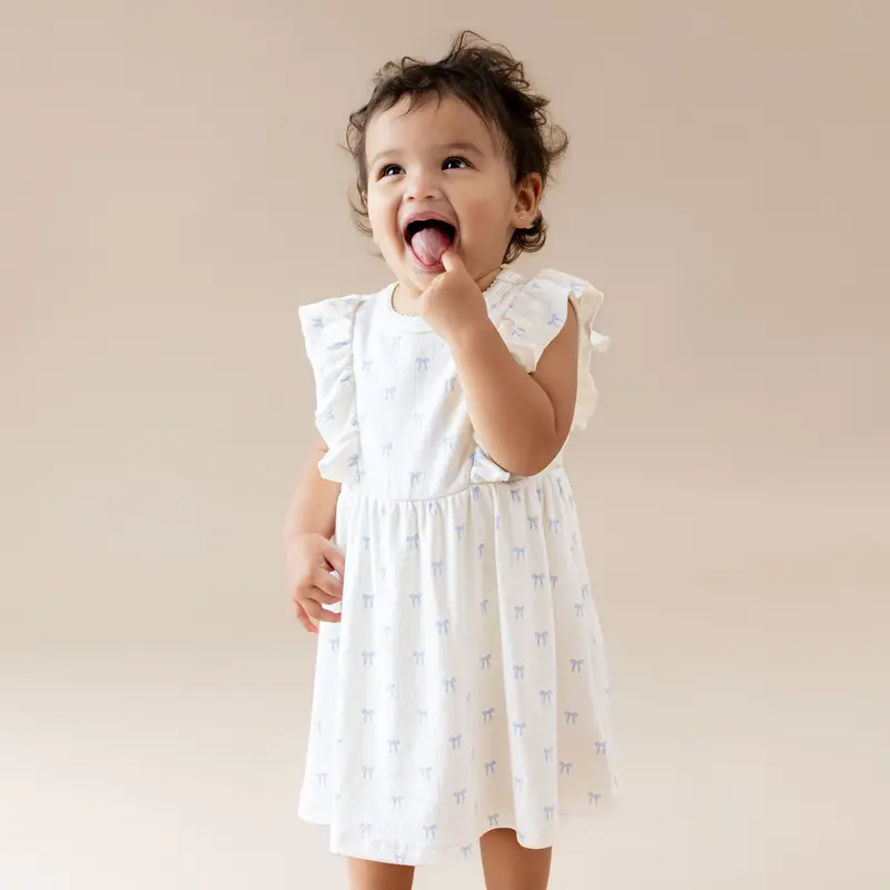 Pointelle Bodysuit Dress In Sweet Blue Bow 1