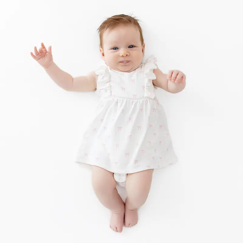 Pointelle Bodysuit Dress In Sweet Pink Bow 1